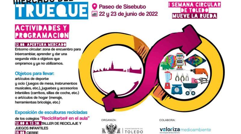 La I Semana Circular de Toledo ‘Mueve la Rueda’ llega con trueques, talleres y juegos especiales, que tendrá lugar entre el 20 y el 24 de junio