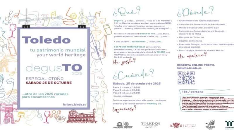 Toledo ofrece este sábado catas gastronómicas en ocho espacios monumentales en una nueva edición de ‘DegusTO 2025. Especial Otoño’.