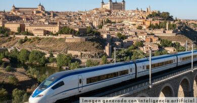 Un tren de alta velocidad (AVE) simbolizando el futuro paso del AVE a Toledo.