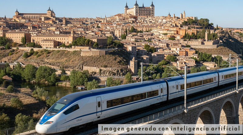 Un tren de alta velocidad (AVE) simbolizando el futuro paso del AVE a Toledo.