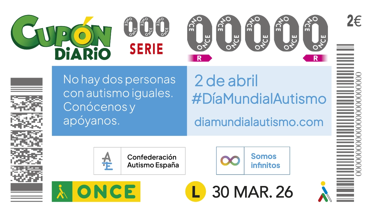 Cupón de la ONCE dedicado al Día Mundial del Autismo Cupón de la ONCE dedicado al Día Mundial del Autismo