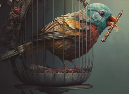 pajaro con flauta en el pico