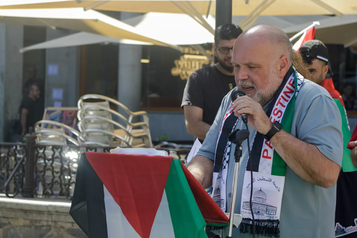 Txema Fernández en uno de los actos en apoyo a Palestina en Toledo